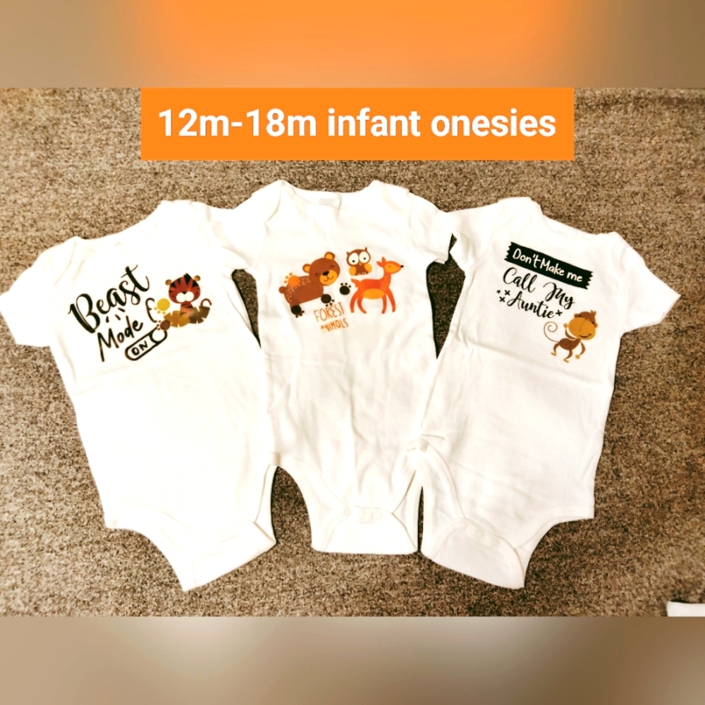 12-18months, 3piece set infant graphic onesies,white, Jungle Theme set custom